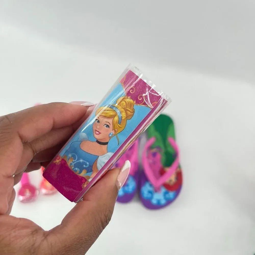 Disney Princess Spa Pedicure Set Ariel Cinderella Frozen Flip Flops Size 7 NWT